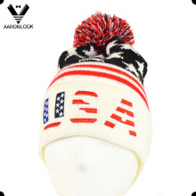 Acrylic Jacquard Star Pattern USA Embroidery Beanie Hat